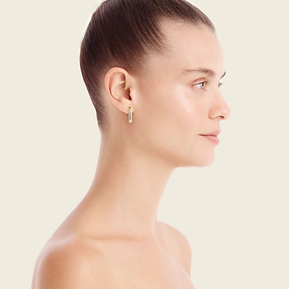 J Crew Oblong Pavé Hoop Earrings